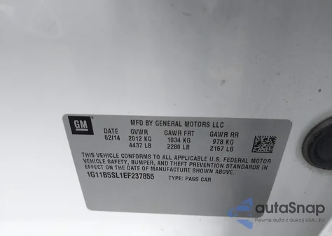 2014 Chevrolet Malibu 1Ls from USA, damaged, VIN 1G11B5SL1EF237855